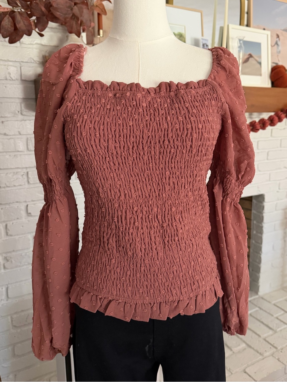 Promesa Smocked Square-Neck Top in Dusty Rose